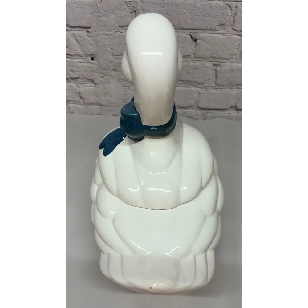 Vtg 80s Country Goose Blue Bow Ceramic Cookie Jar Cottage Core Grandma